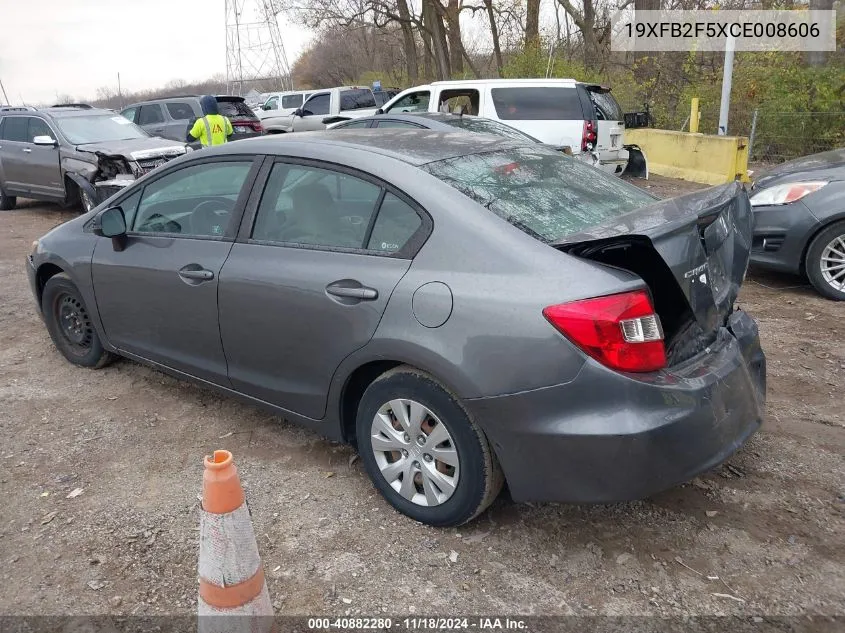 2012 Honda Civic Lx VIN: 19XFB2F5XCE008606 Lot: 40882280