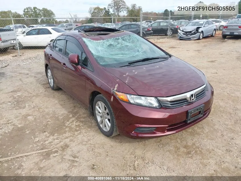 2012 Honda Civic Ex-L VIN: 2HGFB2F91CH505505 Lot: 40891065