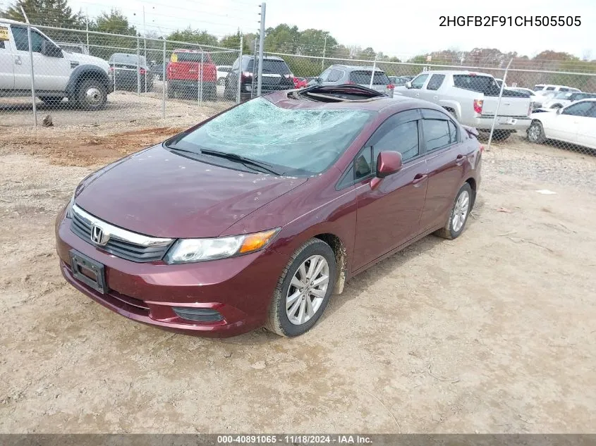 2012 Honda Civic Ex-L VIN: 2HGFB2F91CH505505 Lot: 40891065