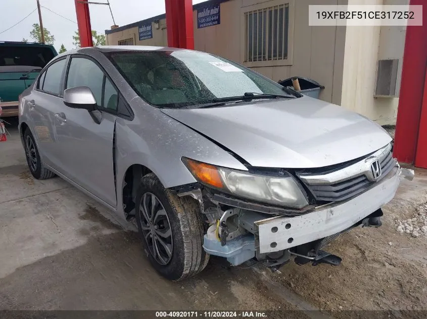 2012 Honda Civic Lx VIN: 19XFB2F51CE317252 Lot: 40920171