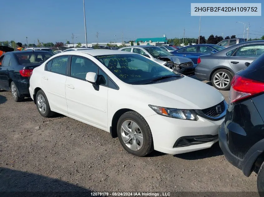 2013 Honda Civic Lx VIN: 2HGFB2F42DH109752 Lot: 12079179