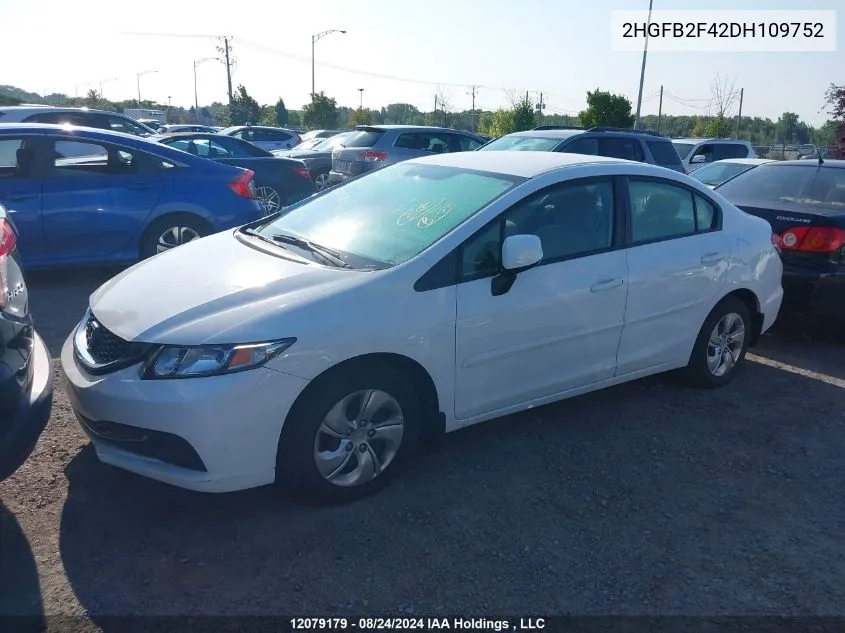 2013 Honda Civic Lx VIN: 2HGFB2F42DH109752 Lot: 12079179