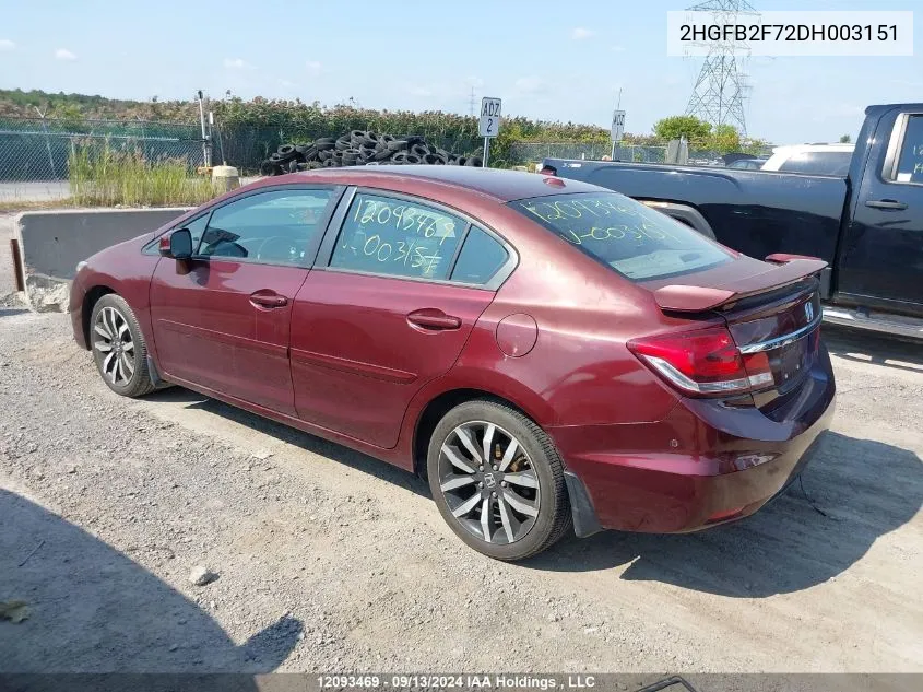 2HGFB2F72DH003151 2013 Honda Civic Sdn