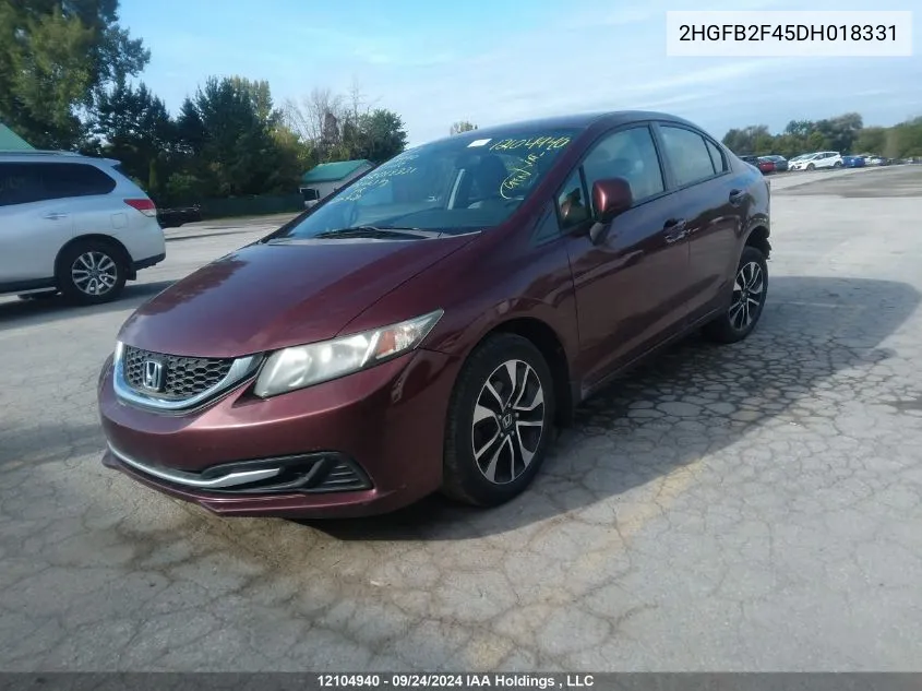 2013 Honda Civic Lx VIN: 2HGFB2F45DH018331 Lot: 12104940