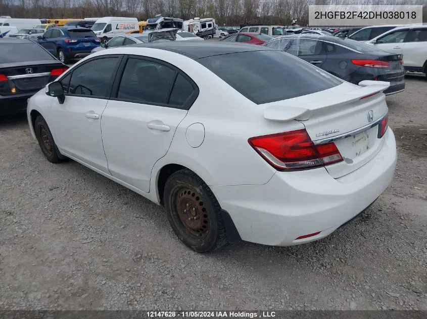 2013 Honda Civic Sdn VIN: 2HGFB2F42DH038018 Lot: 12147628