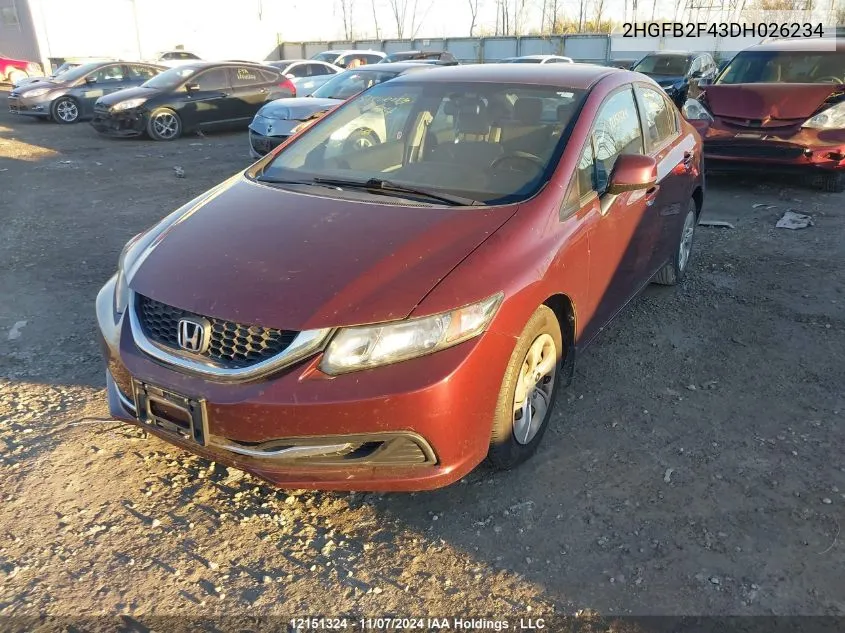 2013 Honda Civic Lx VIN: 2HGFB2F43DH026234 Lot: 12151324