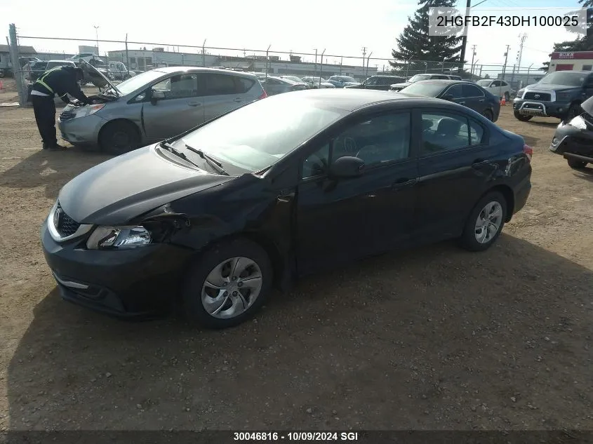 2013 Honda Civic Lx VIN: 2HGFB2F43DH100025 Lot: 30046816