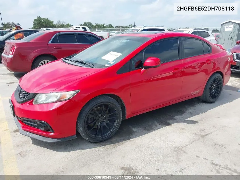 2013 Honda Civic Si VIN: 2HGFB6E52DH708118 Lot: 39610949