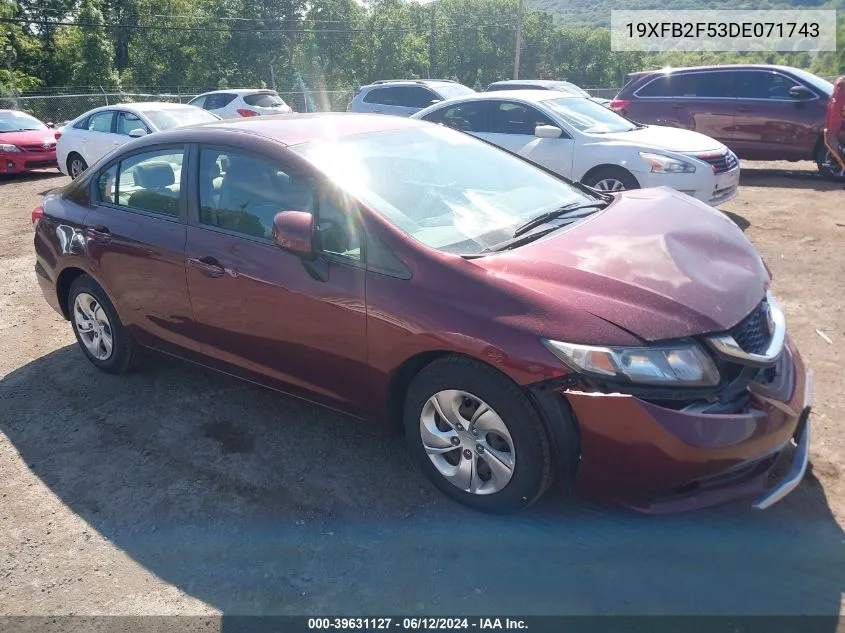 2013 Honda Civic Lx VIN: 19XFB2F53DE071743 Lot: 39631127