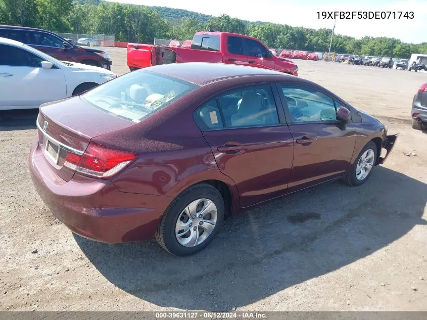 2013 Honda Civic Lx VIN: 19XFB2F53DE071743 Lot: 39631127