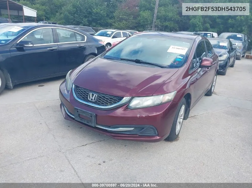 2013 Honda Civic Lx VIN: 2HGFB2F53DH543705 Lot: 39700597