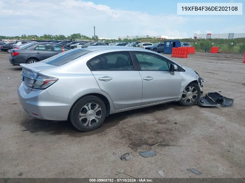 2013 Honda Civic Hybrid VIN: 19XFB4F36DE202108 Lot: 39905752