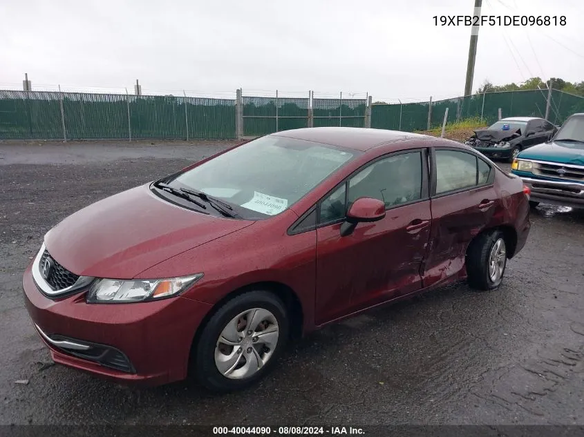 2013 Honda Civic Lx VIN: 19XFB2F51DE096818 Lot: 40044090