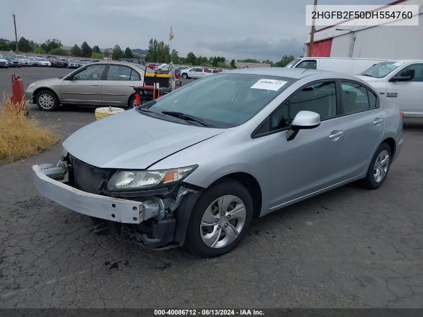 2013 Honda Civic Lx VIN: 2HGFB2F50DH554760 Lot: 40086712