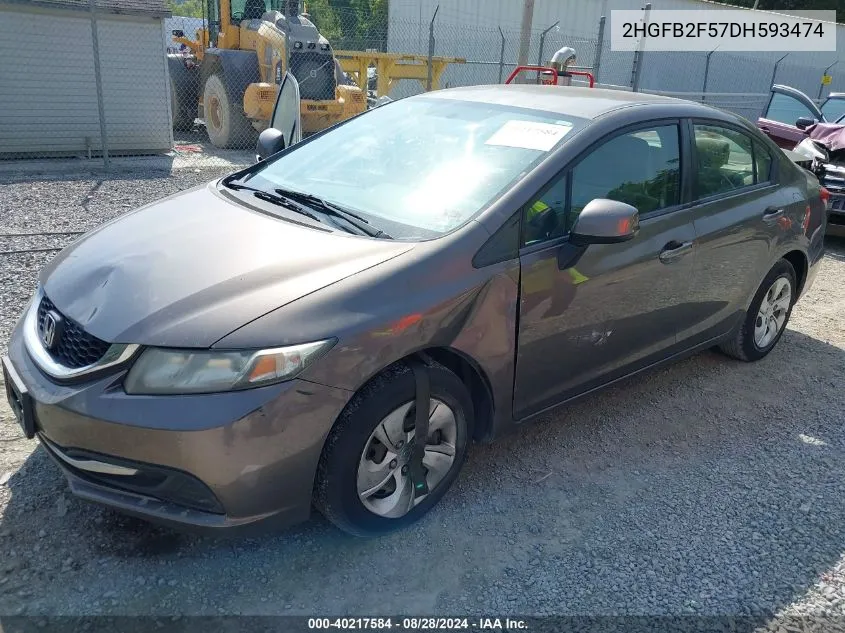 2013 Honda Civic Lx VIN: 2HGFB2F57DH593474 Lot: 40217584