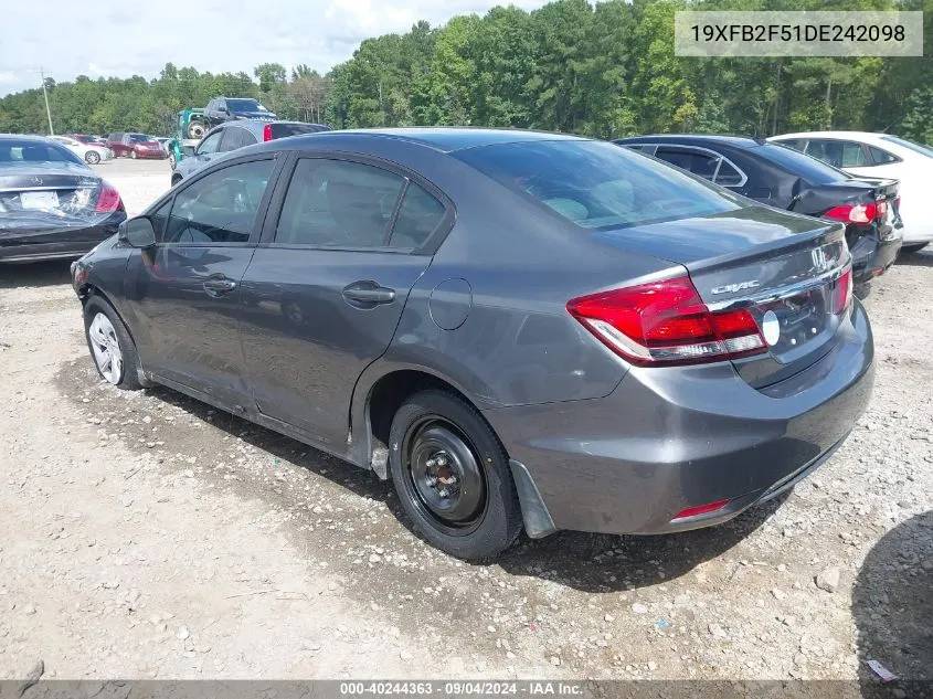 2013 Honda Civic Lx VIN: 19XFB2F51DE242098 Lot: 40244363