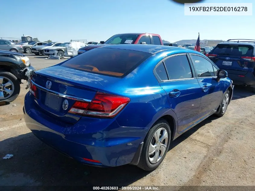 2013 Honda Civic Lx VIN: 19XFB2F52DE016278 Lot: 40263603