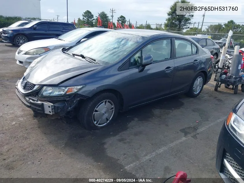 2013 Honda Civic Hf VIN: 2HGFB2F65DH531760 Lot: 40274229