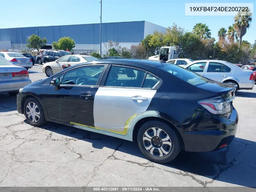 2013 Honda Civic Hybrid VIN: 19XFB4F24DE200722 Lot: 40312681