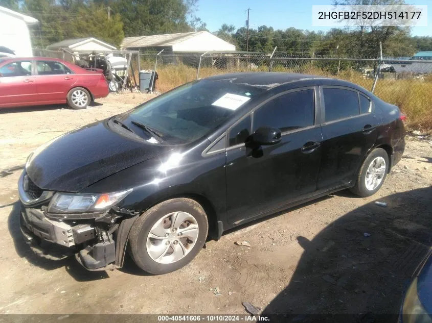 2013 Honda Civic Lx VIN: 2HGFB2F52DH514177 Lot: 40541606