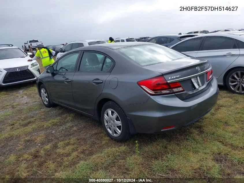 2013 Honda Civic Lx VIN: 2HGFB2F57DH514627 Lot: 40590027