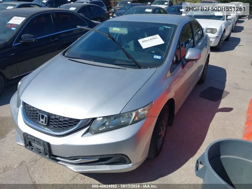 2013 Honda Civic Lx VIN: 2HGFB2F50DH551261 Lot: 40624902