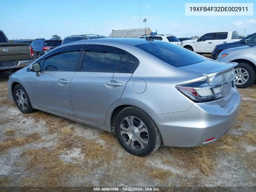 2013 Honda Civic Hybrid VIN: 19XFB4F32DE002911 Lot: 40663996