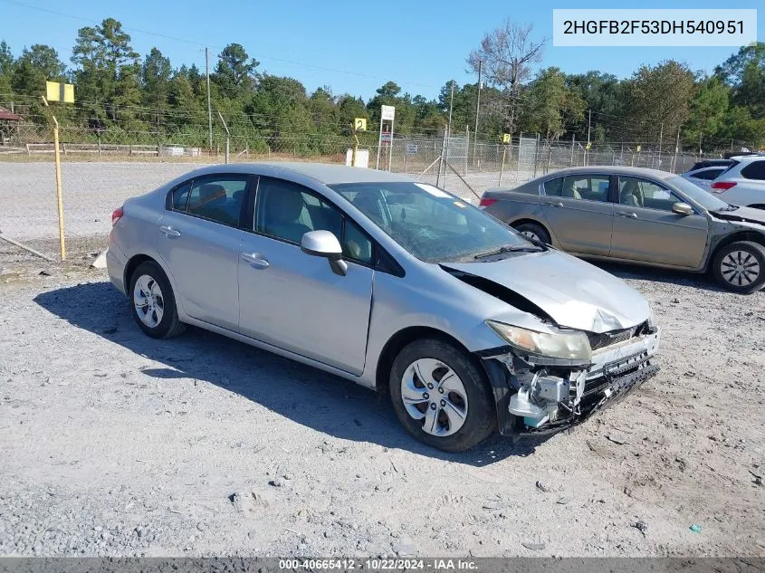 2013 Honda Civic Lx VIN: 2HGFB2F53DH540951 Lot: 40665412