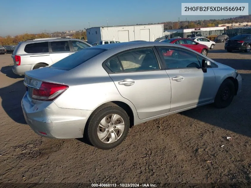 2013 Honda Civic Lx VIN: 2HGFB2F5XDH566947 Lot: 40668113