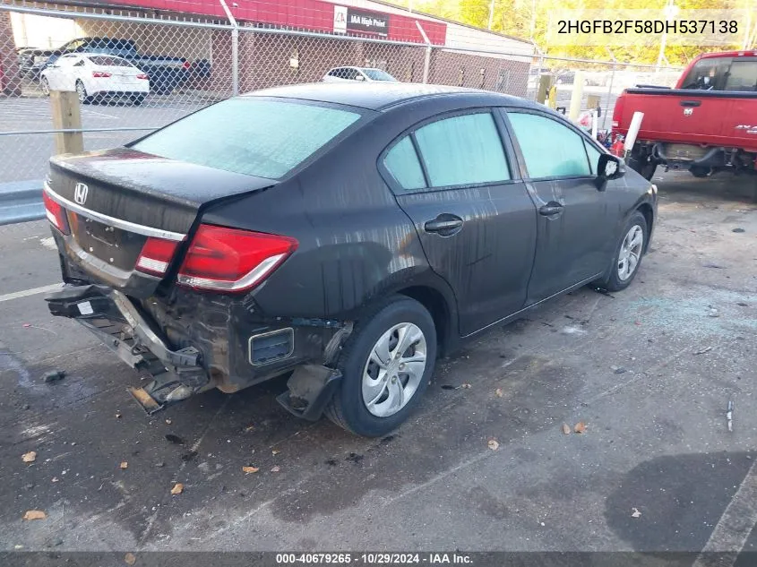 2013 Honda Civic Lx VIN: 2HGFB2F58DH537138 Lot: 40679265