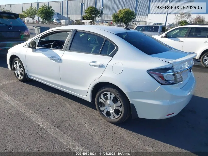 2013 Honda Civic Hybrid VIN: 19XFB4F3XDE202905 Lot: 40801834