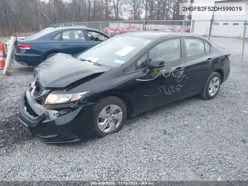 2013 Honda Civic Lx VIN: 2HGFB2F52DH599019 Lot: 40809209