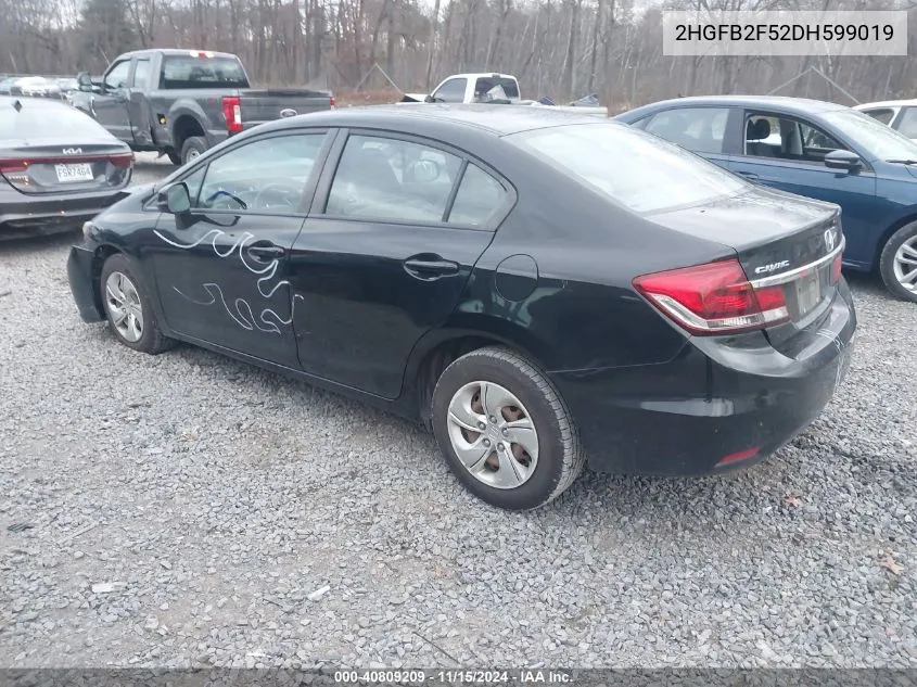 2013 Honda Civic Lx VIN: 2HGFB2F52DH599019 Lot: 40809209