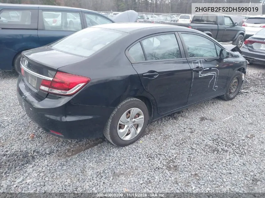 2013 Honda Civic Lx VIN: 2HGFB2F52DH599019 Lot: 40809209