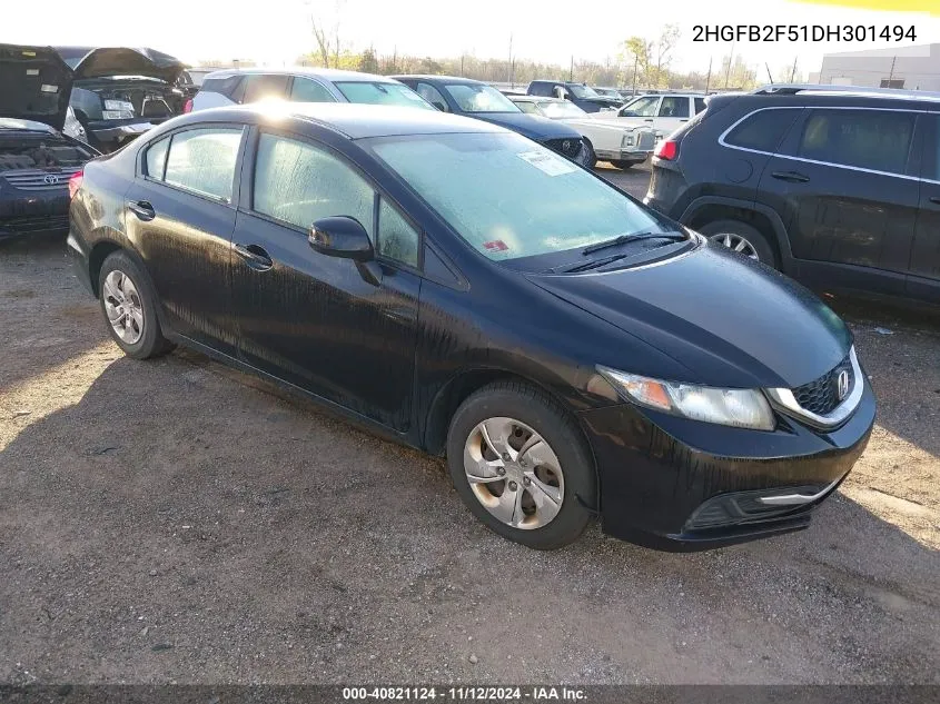 2013 Honda Civic Lx VIN: 2HGFB2F51DH301494 Lot: 40821124