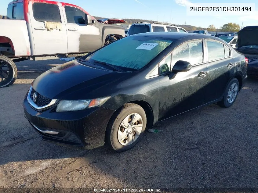 2013 Honda Civic Lx VIN: 2HGFB2F51DH301494 Lot: 40821124