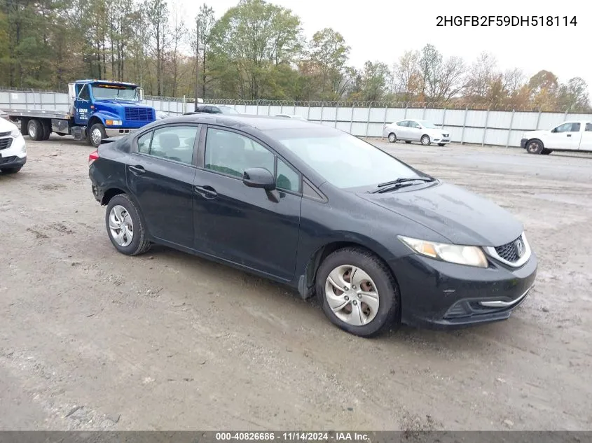 2013 Honda Civic Lx VIN: 2HGFB2F59DH518114 Lot: 40826686