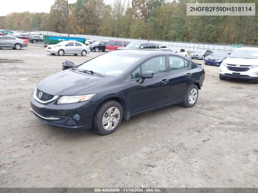 2013 Honda Civic Lx VIN: 2HGFB2F59DH518114 Lot: 40826686