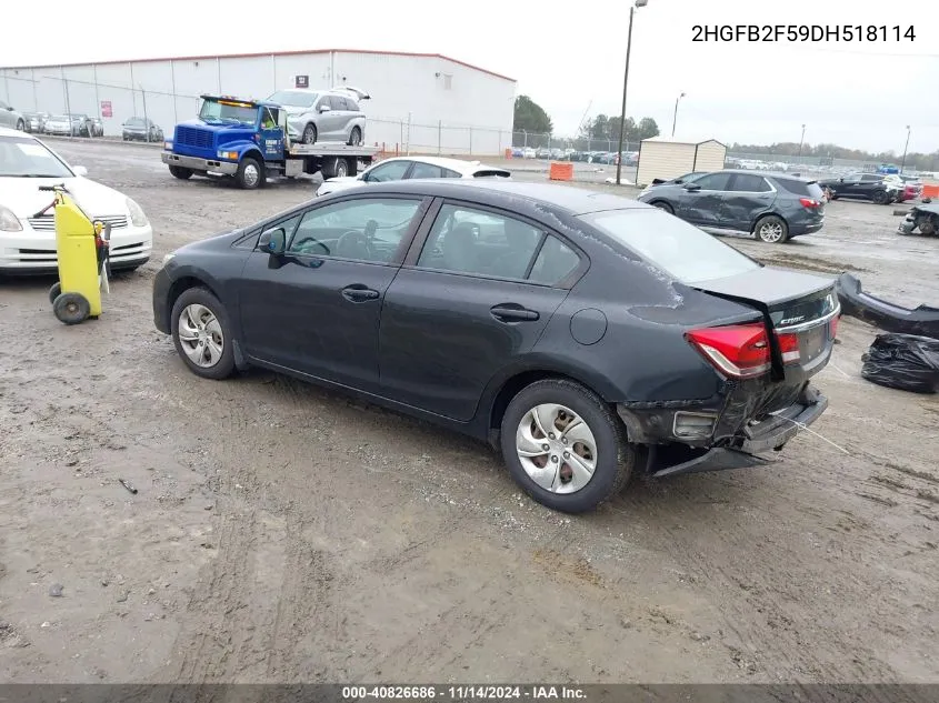 2013 Honda Civic Lx VIN: 2HGFB2F59DH518114 Lot: 40826686