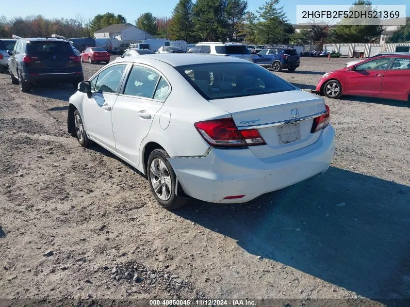 2013 Honda Civic Lx VIN: 2HGFB2F52DH521369 Lot: 40850045