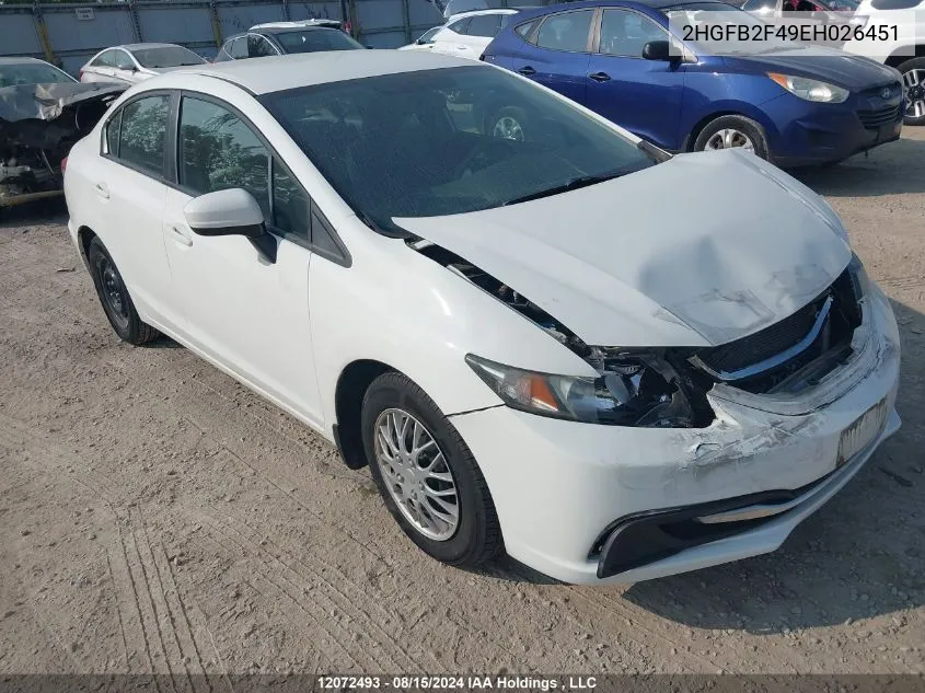 2014 Honda Civic Sedan VIN: 2HGFB2F49EH026451 Lot: 12072493