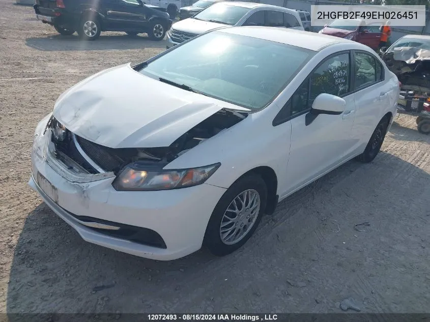 2014 Honda Civic Sedan VIN: 2HGFB2F49EH026451 Lot: 12072493