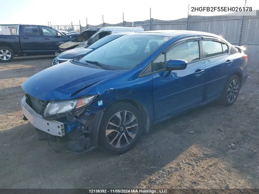 2014 Honda Civic Sedan VIN: 2HGFB2F55EH026178 Lot: 12136392