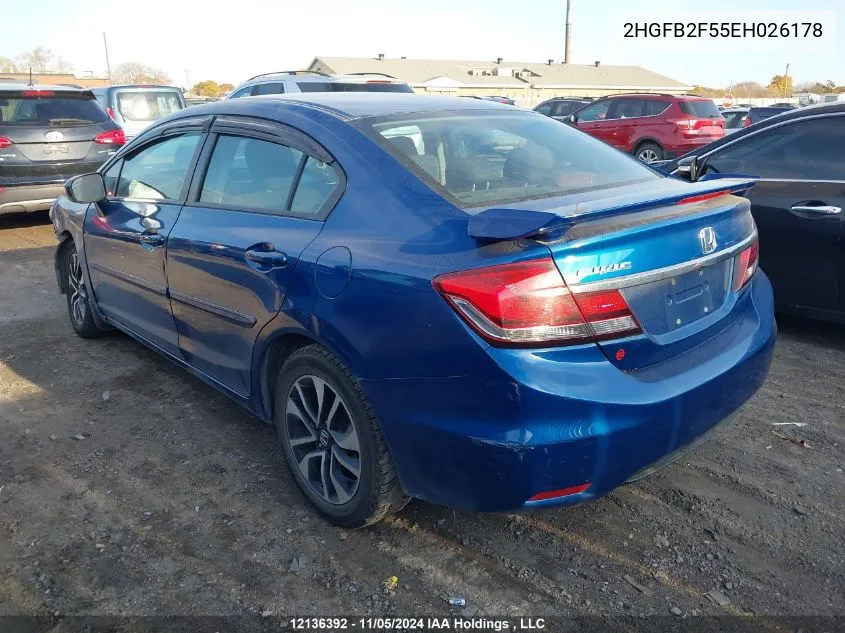 2014 Honda Civic Sedan VIN: 2HGFB2F55EH026178 Lot: 12136392