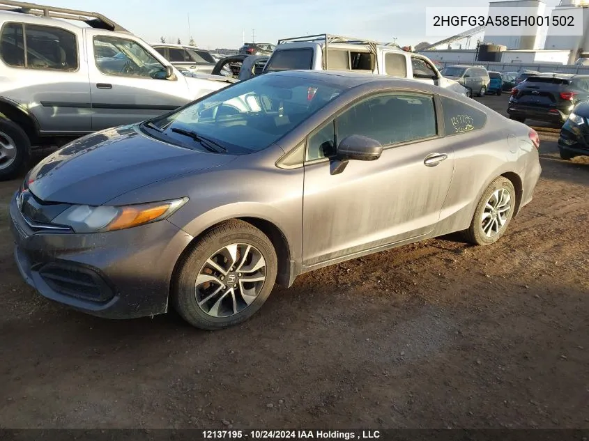 2014 Honda Civic VIN: 2HGFG3A58EH001502 Lot: 12137195