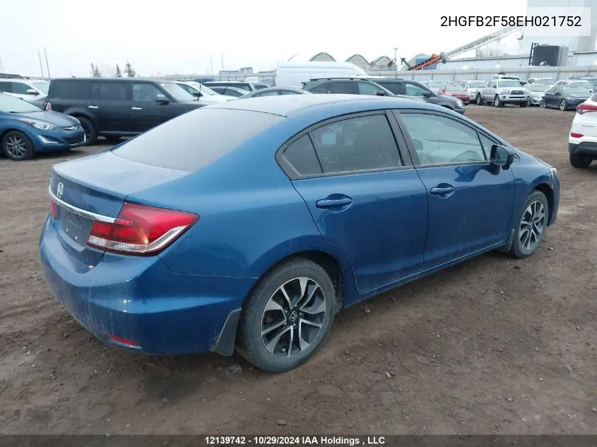 2014 Honda Civic Sedan VIN: 2HGFB2F58EH021752 Lot: 12139742