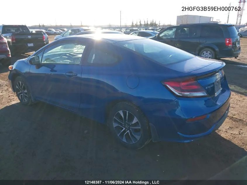 2014 Honda Civic Lx VIN: 2HGFG3B59EH000762 Lot: 12148387