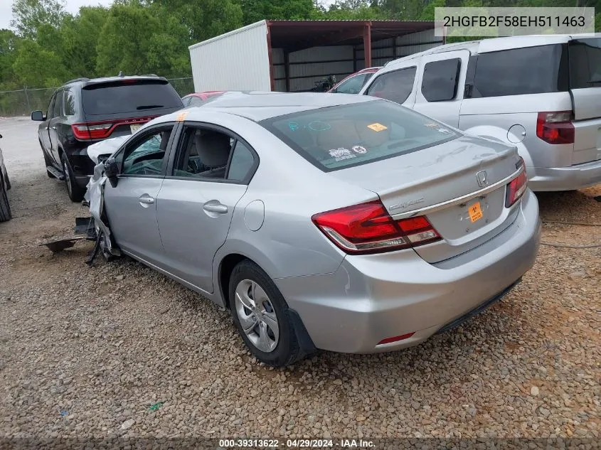 2014 Honda Civic Lx VIN: 2HGFB2F58EH511463 Lot: 39313622