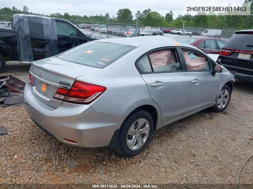 2014 Honda Civic Lx VIN: 2HGFB2F58EH511463 Lot: 39313622