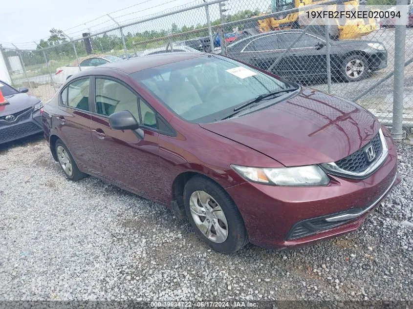 2014 Honda Civic Lx VIN: 19XFB2F5XEE020094 Lot: 39634722